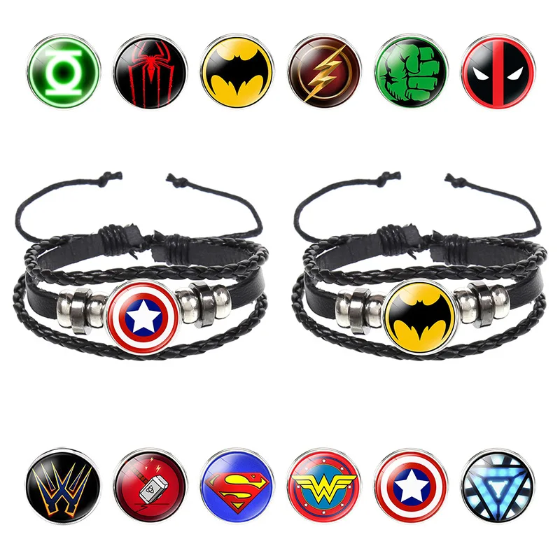 Фигурки Marvel, кожаный браслет, 3D Рисунок, стекло, драгоценный камень, Подвески Игрушки, Капитан Америка, Дэдпул, супергерои, Мстители, подвеска