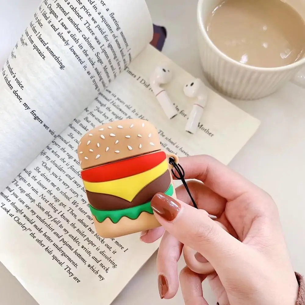 

Universal Silicone Protective Case for AirPods case Hamburger Popcorn Bluetooth Earphone Charger Box Cover Anti-lost Lanyard