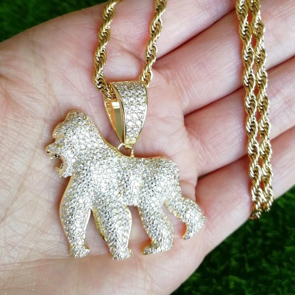 Латунь CZ шимпанзе Подвески Bling ювелирные изделия хип хоп Ожерелье для мужчин и женщин CN520