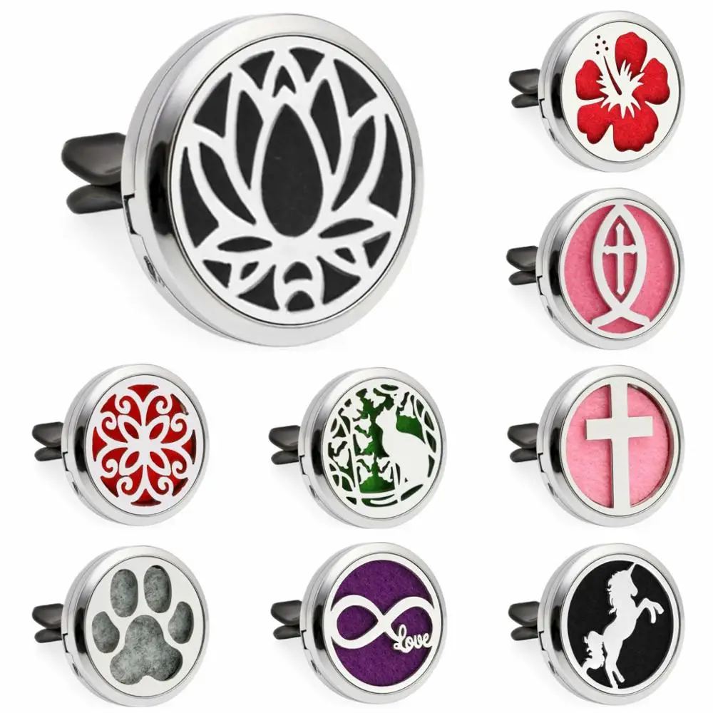 

30mm Car Diffuser Vent Clip Locket Tree of Life Unicorn Sea Horse Essential Oil Aromatherapy Perfume Locket 10pcs Pads Gifts