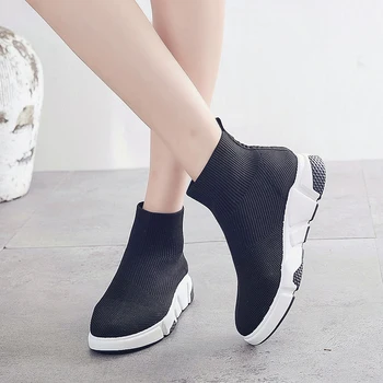 

Plus Size Autumn Knitting Sock Boots Ankle Boots Women Shoes Woman Slip On Round Toe Winter Boots Thick Sole Platform Shoes