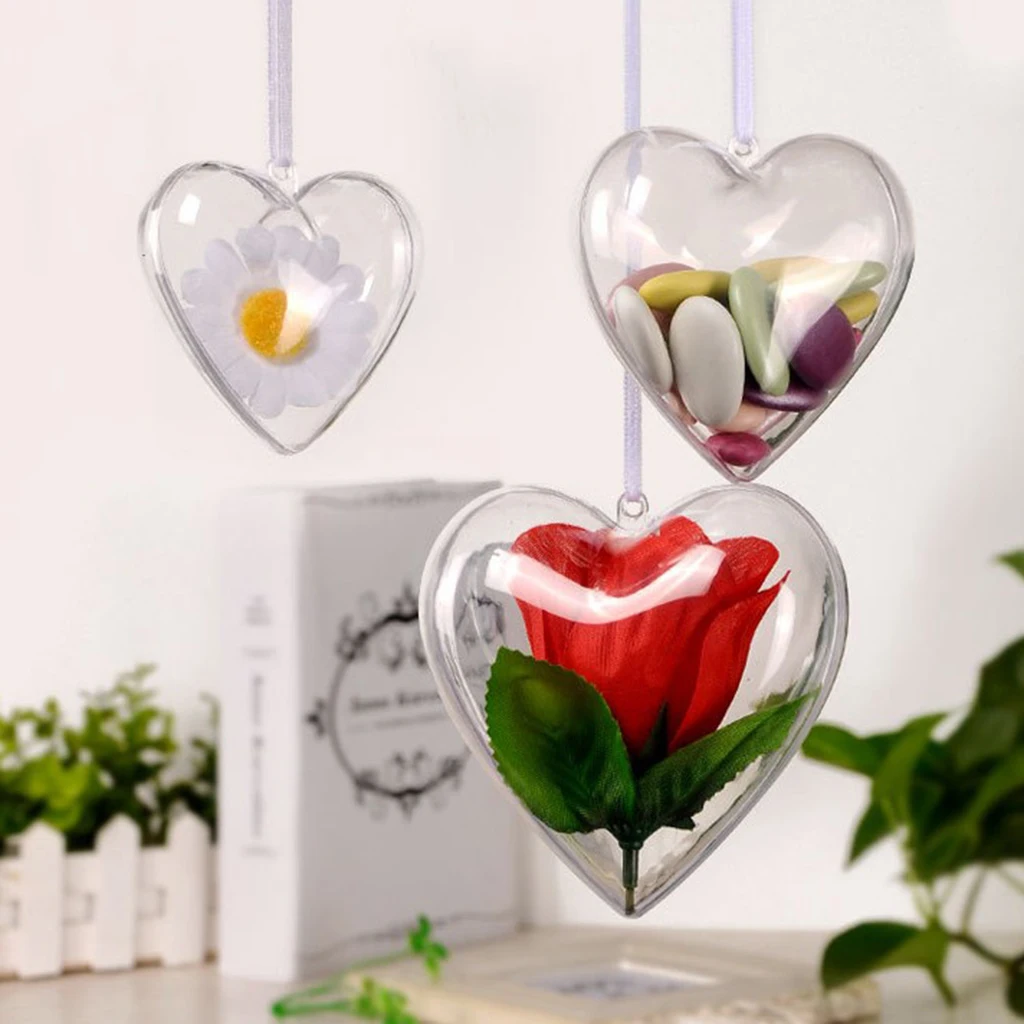 Heart Hanging Ornament Ball Clear Acrylic Plastic Container Gift Favor Box Bulk 
