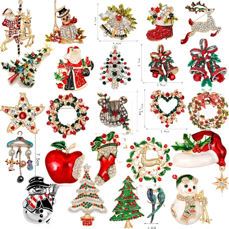 Hot Christmas Enamel Brooch Pin Snowman Tree Santa Tree Christmas Gifts Jingle Bell Boots Crystal Brooches Charm Christmas Gift