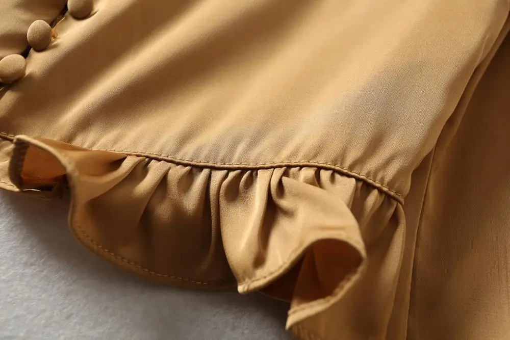 Bazaleas Chic Like Silk глубокий v-образный вырез женский укороченный топ Желтые атласные блузки с рукавом-фонариком сексуальные центральные значки обрезанная блузка