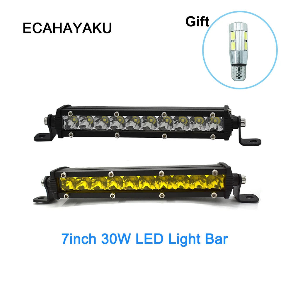 

ECAHAYAKU 30W 7 inch slim led light bar yellow white light spot beam led fog driving lamp for car jeep offroad ATV SUV 4x4 4wd