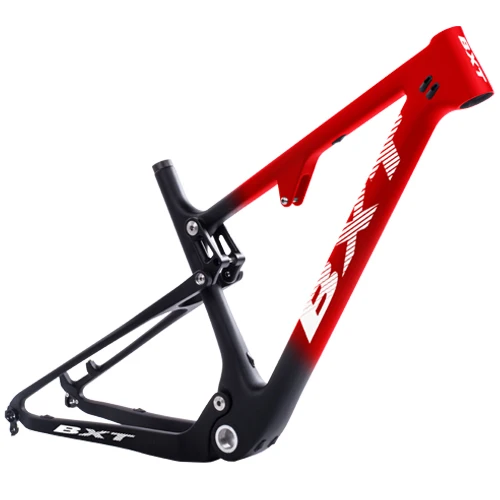 BXT half red BXT New Full Suspension Carbon Mountain 29er MTB Bike Frame BSA 142X12mm 148*12mm Suspension Frame Travel 100mm Free Shipping - Цвет: BXT half red