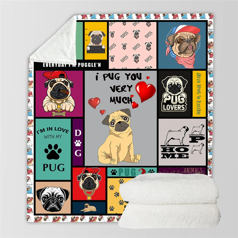 Pug Lovers Sherpa Blanket 3D printed Wearable Blanket Adults/kids Fleece Blanket Drop Shippng plstar cosmos van gogh oil painting funny character blanket 3d print sherpa blanket on bed home textiles dreamlike style 2