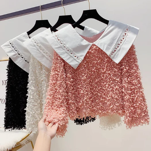 Зимняя Свободная блузка с большим отворотом и вышивкой, милая темпераментная блузка с кисточками, женские блузки, рубашка для студентов, женская блуза