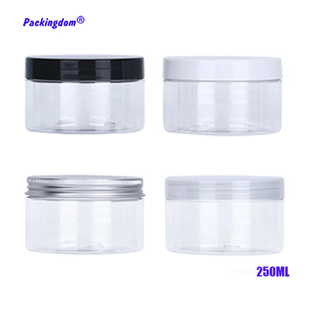 10pcs Empty Plastic Jar Portable Clear Mask Container Cream Jars Containers for Cosmetic Beads Cookie Storage Box White Cap 250g | Красота и