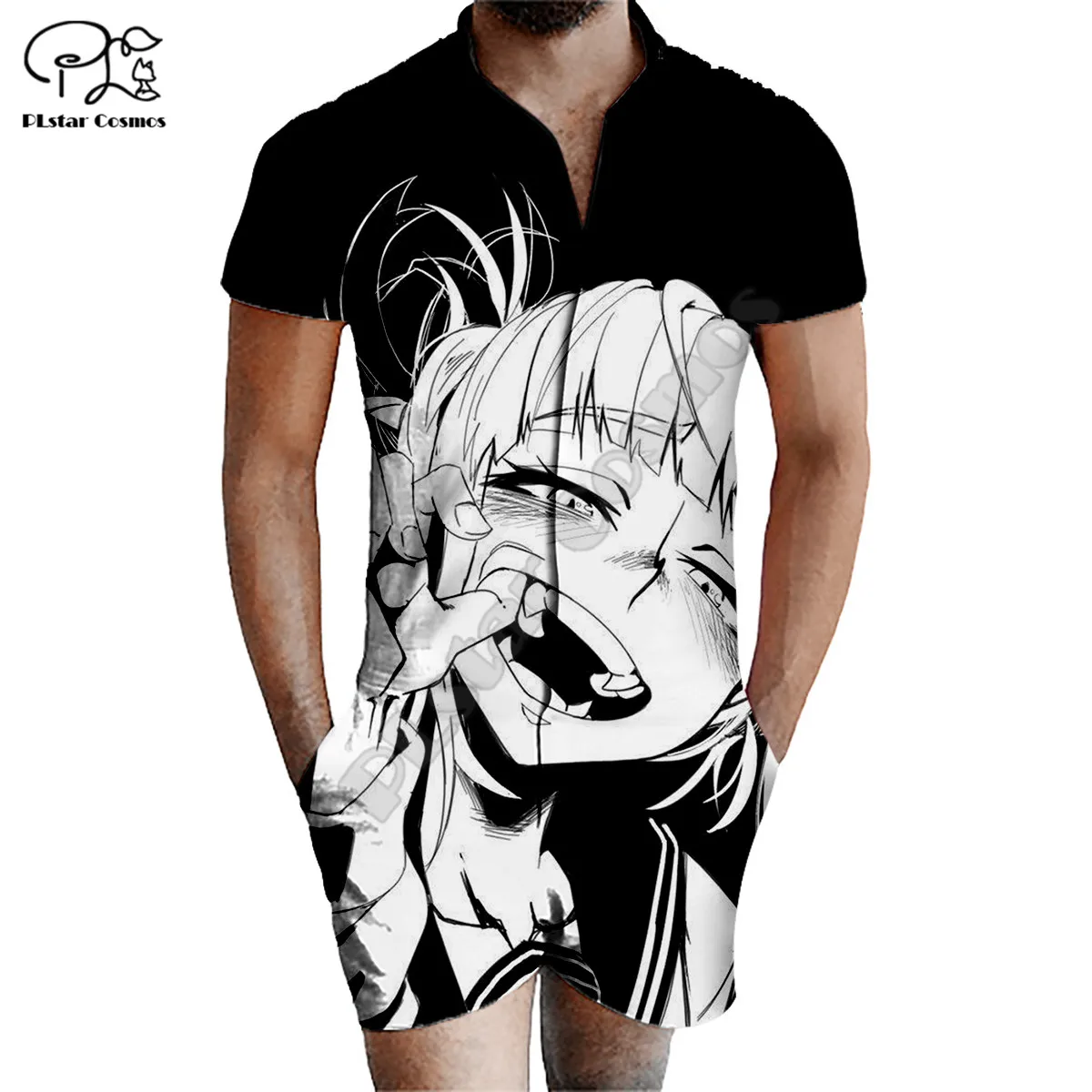 

PLstar Cosmos summer Graphic geometry 3D Printed Zipper Jumpsuit Short Sleeve One Piece Casual Overalls Outfits women for men