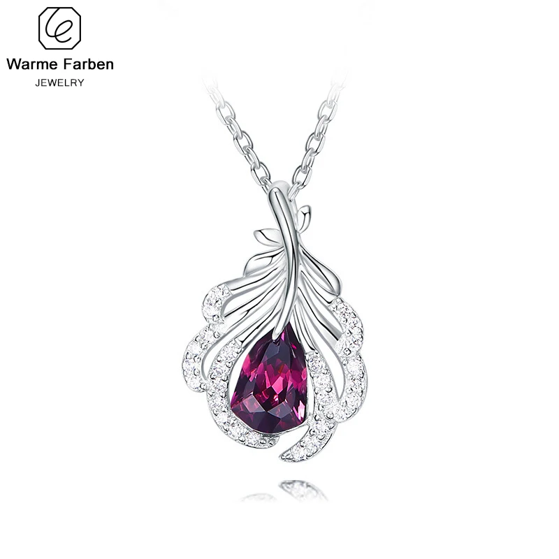Warme Farben Кристалл от Swarovski серебро 925 пробы ожерелье для женщин Европейский стиль в форме пера кулон ожерелье Чокер Ожерелье - Цвет камня: Фиолетовый