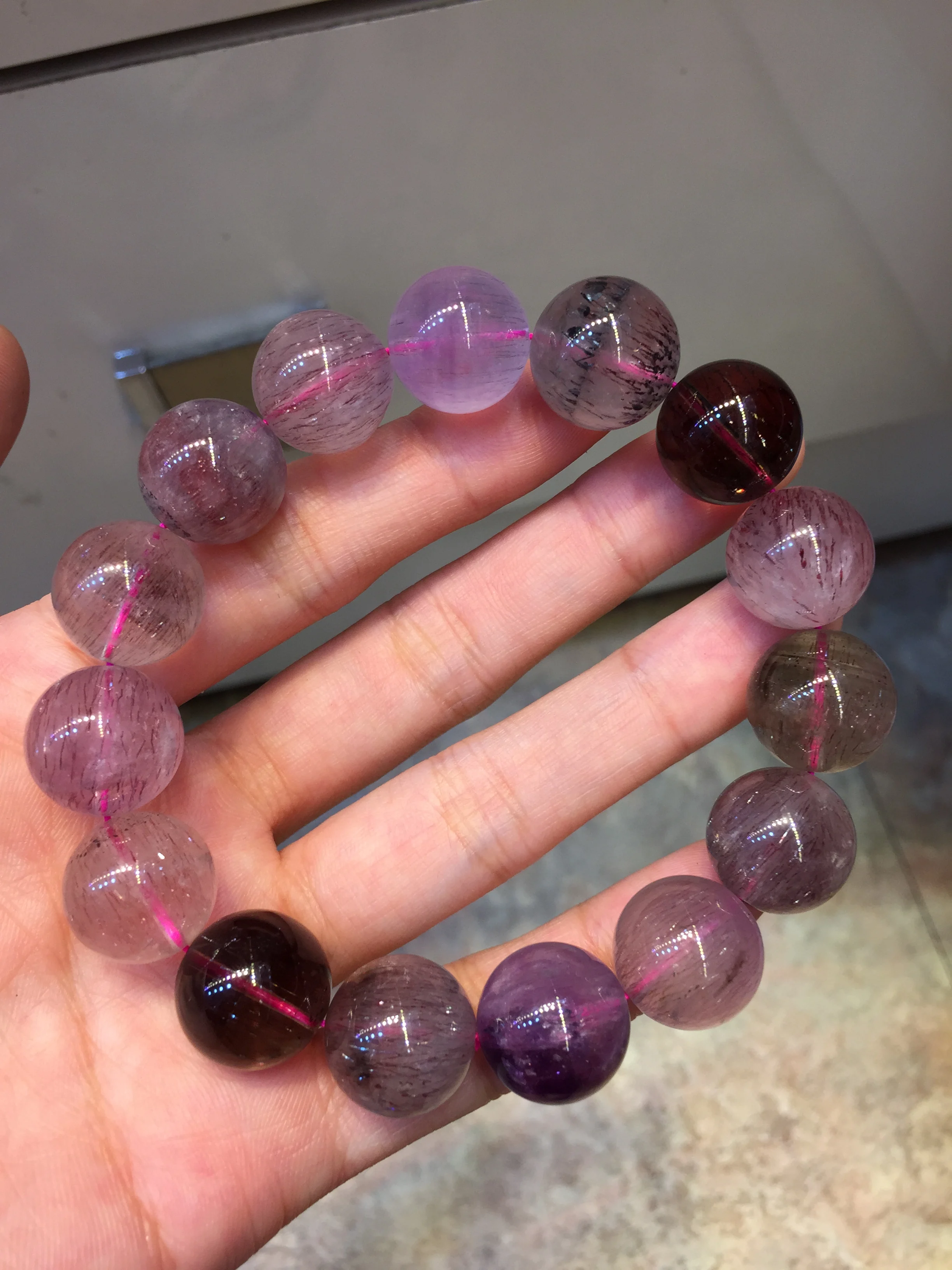 

Top Quality Natural Super Seven Colorful Rutilated Quartz Melody Stone Bracelet 15mm Round Beads Jewelry AAAAA