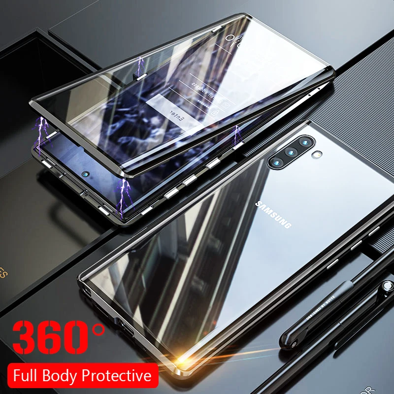 Защитный чехол для телефона samsung Galaxy Note 10 Plus Магнитный металлический бампер |