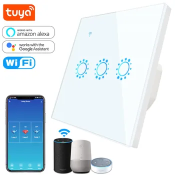 

Tuya Smart Switch WiFi Light Switch EU 1 2 3 Gang Wall Glass Panel Touch Switch Compatible with Alexa Google Home Voice control