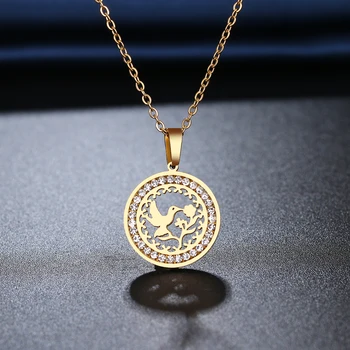 

CACANA 316L Stainless Steel Bird And Flower Necklace NEW Crystal Rhinestone Necklaces For Women Wedding Valentine's Day Gifts