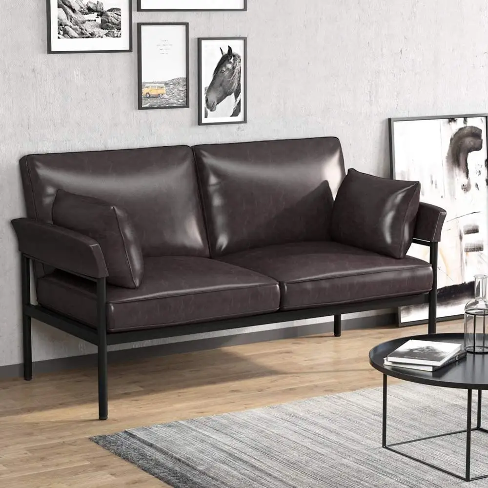 

Tribesigns Leather Loveseat, 2 Seater Vintage Sofa for Small Space, Mid Century Industrial Couch with Armrest for Living Room