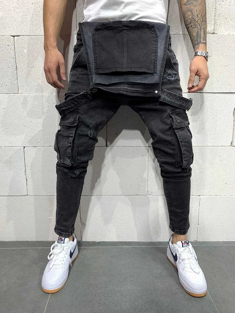 KIOVNO Для мужчин равные джинсы комбинезоны боковые карманы Хай-стрит комплект из плотного плиссированного джинсового Комбинезон для мужского Размера S-3XL мыть