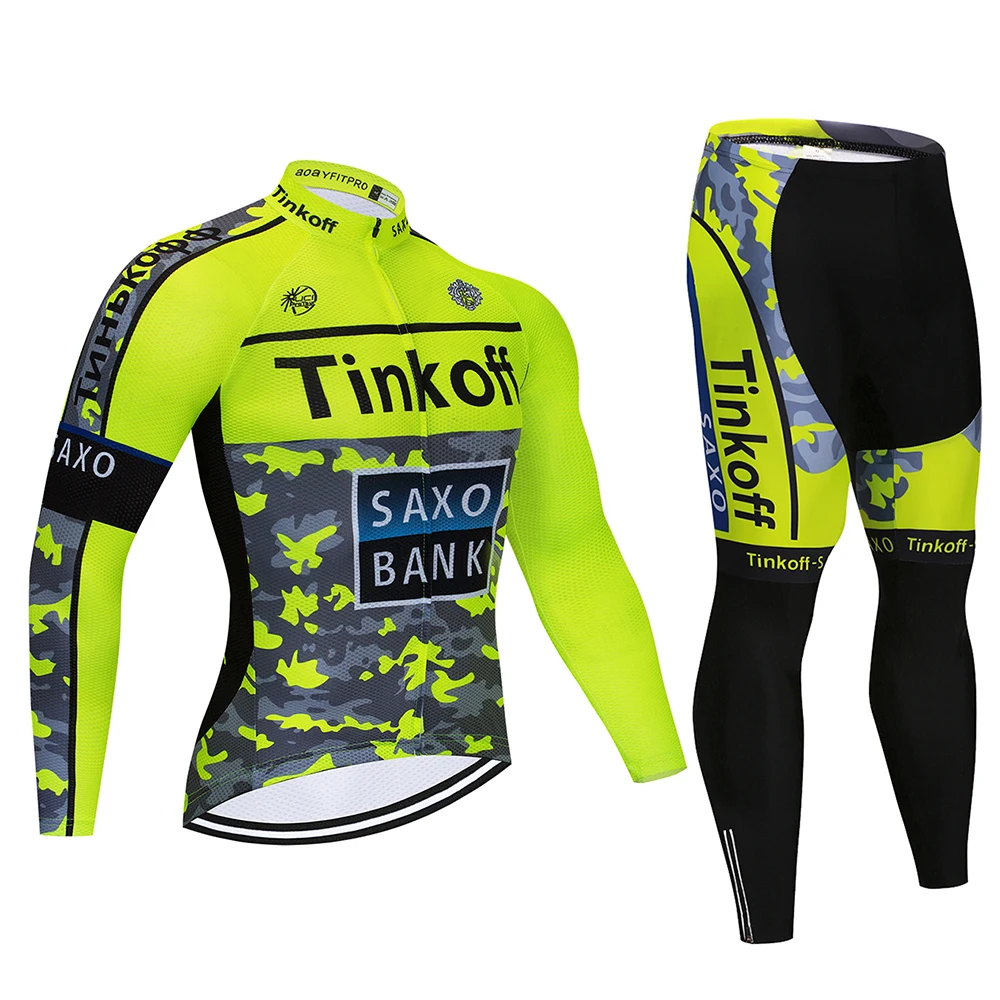 Tinkoff длинный рукав Велоспорт Джерси Брюки Велосипедный спорт Велоспорт осенняя одежда комплект одежды Ropa Ciclismo 19D силикон - Цвет: Cycling suit