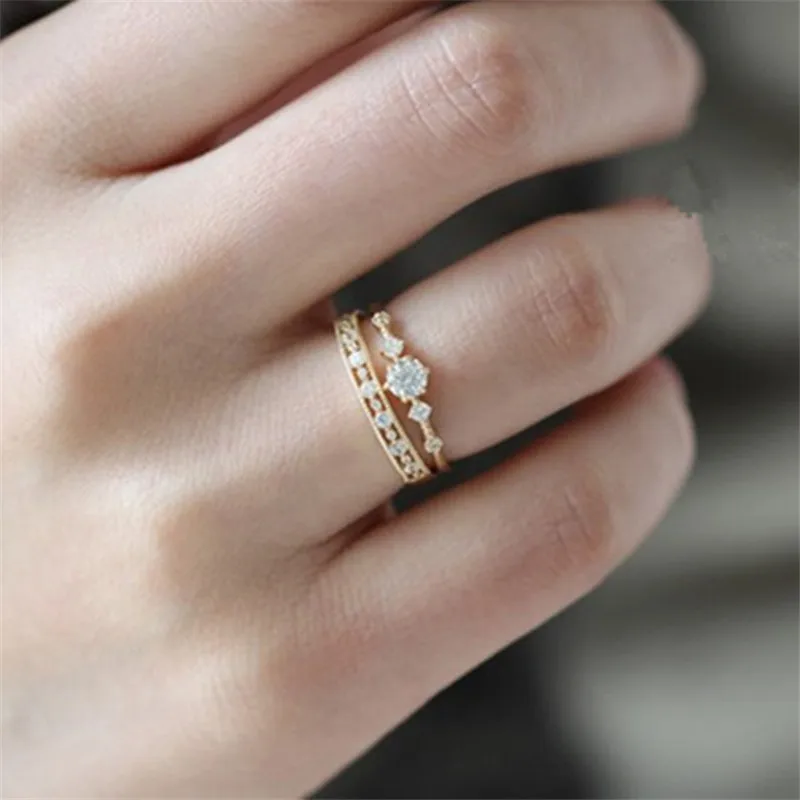 Silver rings Silver ring Gold plated rings Gold plated silver ring Silver plated ring Gold rings 925 Sterling Silver Plating 14k Gold Japanese Retro Simple Pav&eacute; Crystal Hollow Ring Women Light Luxury Party Jewelry Accessories