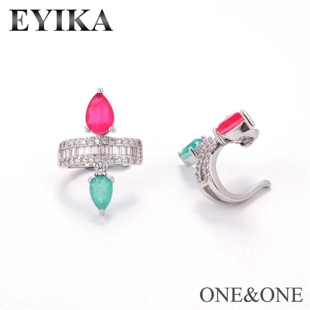 EYIKA, новинка, украшение для ушей, женские клипсы для ушей, поддельные серьги, смешанные цвета, сплав, кристалл, камень, груша, форма для женщин, простые ювелирные изделия