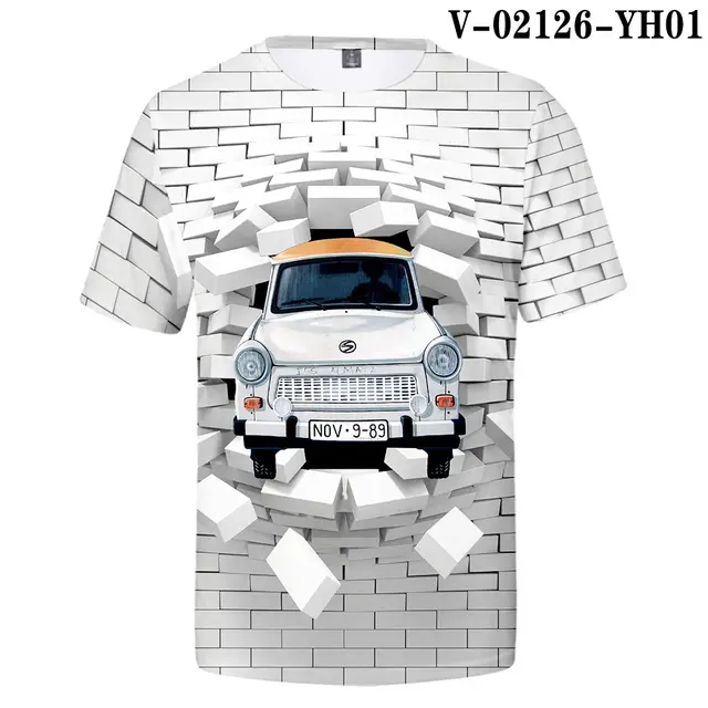 WAMNI Fashion T Shirt Hip Hop 3D Print Car Tee Short Sleeve Tshirt Streetwear Funny Broken Wall O-neck Skin-friendly Top XXS-4XL