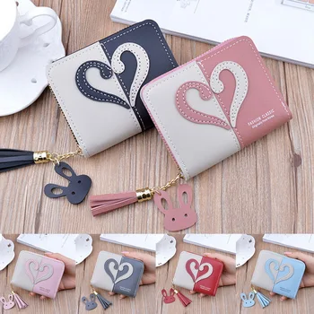 

Women Tassel Leather Wallet Small Coin Purse Card Holder Mini Wallets Female Short Coin Zipper Purse 2020 Cartera Mujer