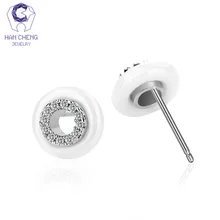 HanCheng новые модные маленькие круглые покрытые серебром керамические AAA циркониевые драгоценные камни серьги-гвоздики для женщин ювелирные изделия brincos bijoux