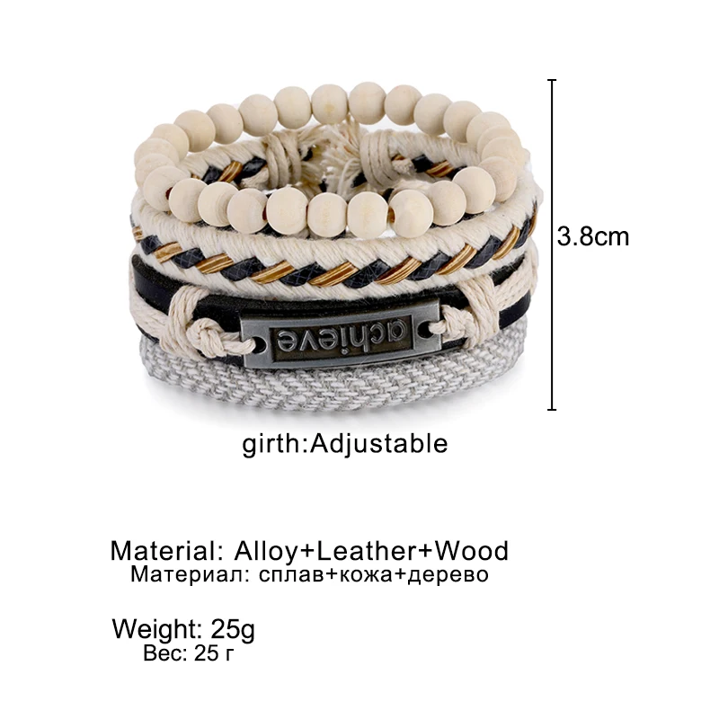 Fashion Beads Leather Wrap Bracelet Set Men New Design Wristband Multiple Bracelets & Bangles Party Wedding Jewelry Gifts