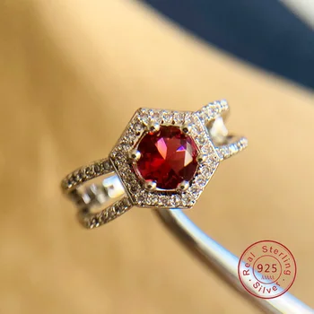 

Vintage Female Red Ruby Zircon Stone Ring Luxury 925 Sterling Silver Wedding Rings for Women Charm Infinity Engagement Ring