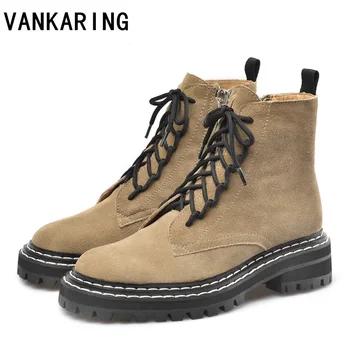 

fashion boots female women shoes ankle 2021 autumn british wind genuine suede leather thick short boots motorcycle martin shoes