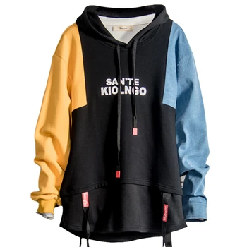 

Splice Hoodies Teenager Fashion Cotton Print Student Loose Stylish European Clothing Streetwear Mens European Clothing Hoodies