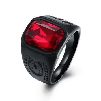 Red Black Geometry Stone Ring