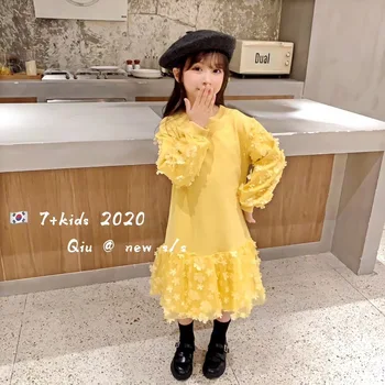 

Girls' three-dimensional flower dress autumn clothing 2020 new children's fashion foreign style mesh long-sleeved baby dress