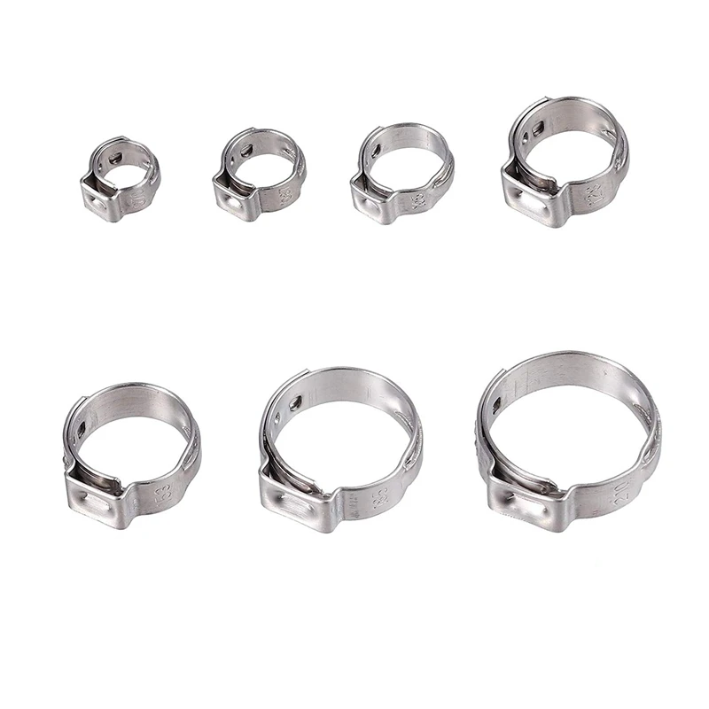 

Single Ear Stepless Hose Clamps 130Pcs 5.8-21Mm 304 Stainless Steel Cinch Clamp Rings Single Ear Hose Clamp Crimper Tool Kit