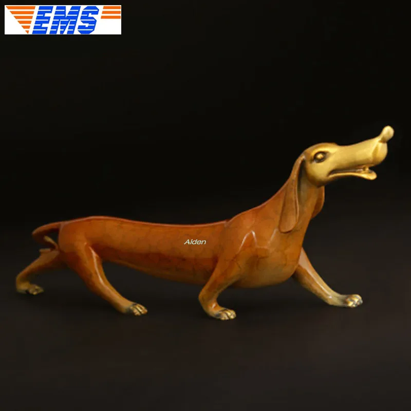 6" Animal Simulation Home Decorations Dachshund Canis Lupus Familiaris Companion Dog Art Craft Creative Present Brass 14CM Z2477 - Цвет: Оранжевый