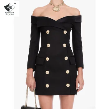 

Trade Explosion Skirts 2020 Ladies dresses/Double-Breasted off-the-Shoulder Horizontal Neck suit dresses