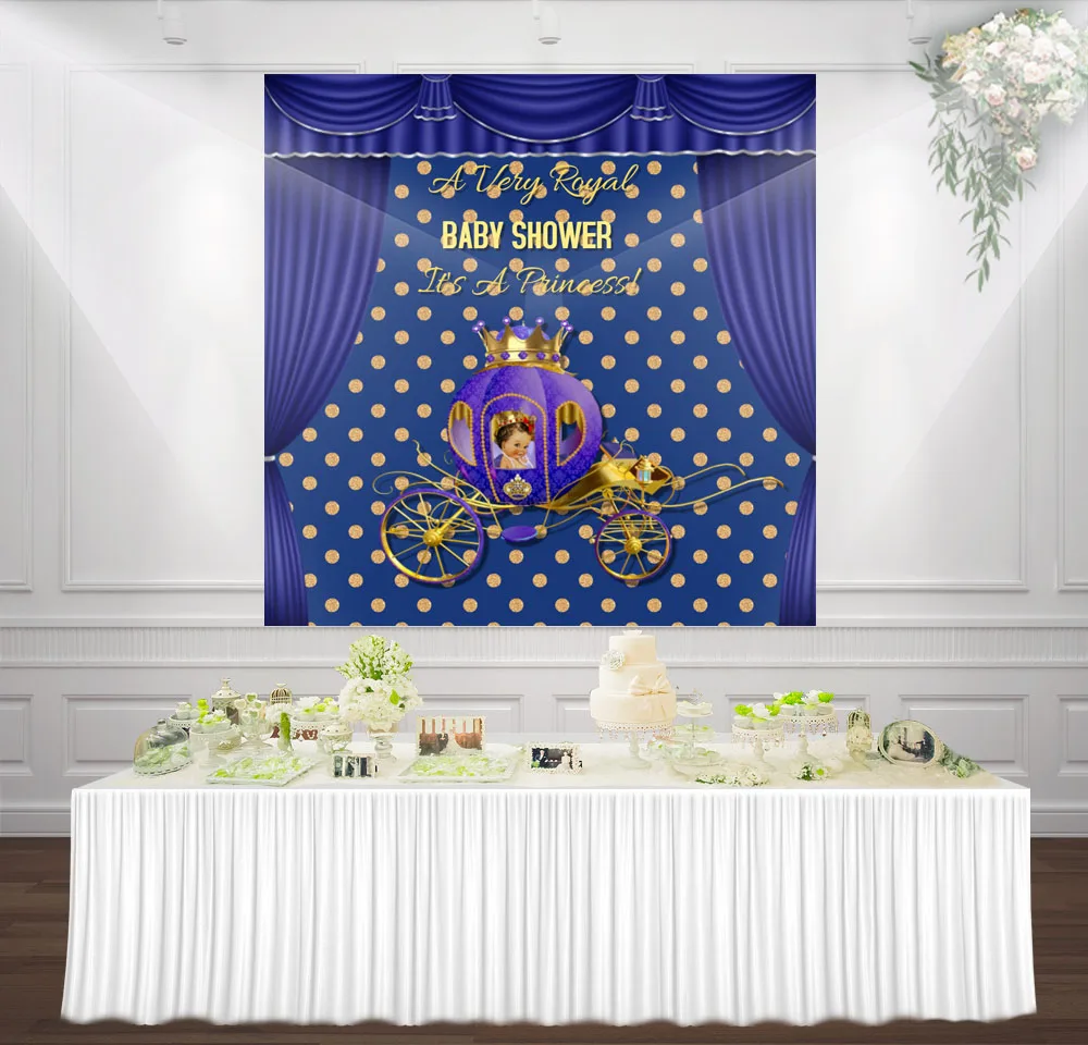 HUAYI Blue curtain gold dot royal princess photography birthday backdrop fondo photophone baby shower decor background sm-036