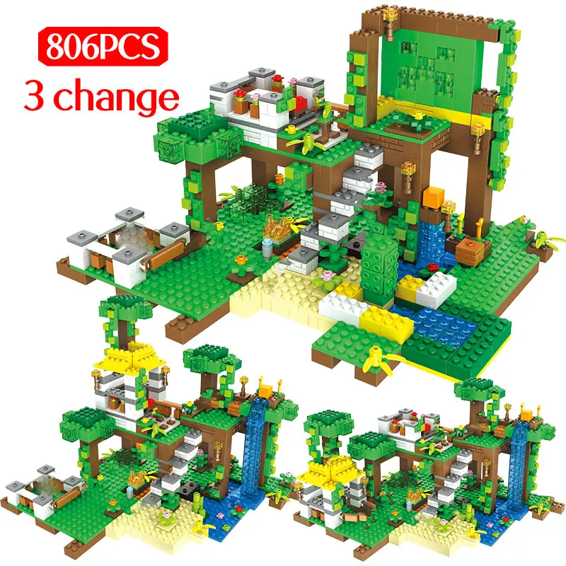 

806PCS Jungle Lodge Tree Waterfall Building Blocks My World Mini Sets Bricks Toys For Children Kids Gift