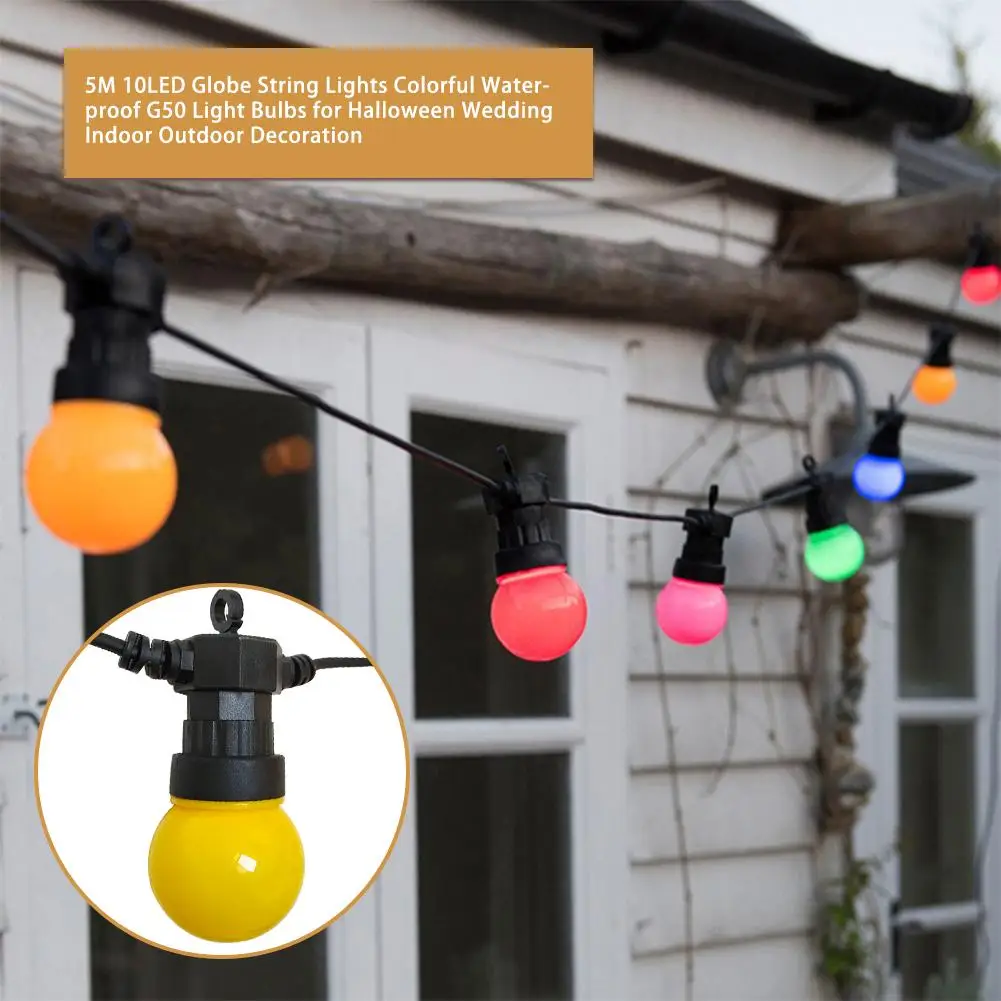 

5M 10LED Globe String Lights Colorful Waterproof G50 Light Bulbs for Halloween Christmas Wedding Indoor Outdoor Decoration