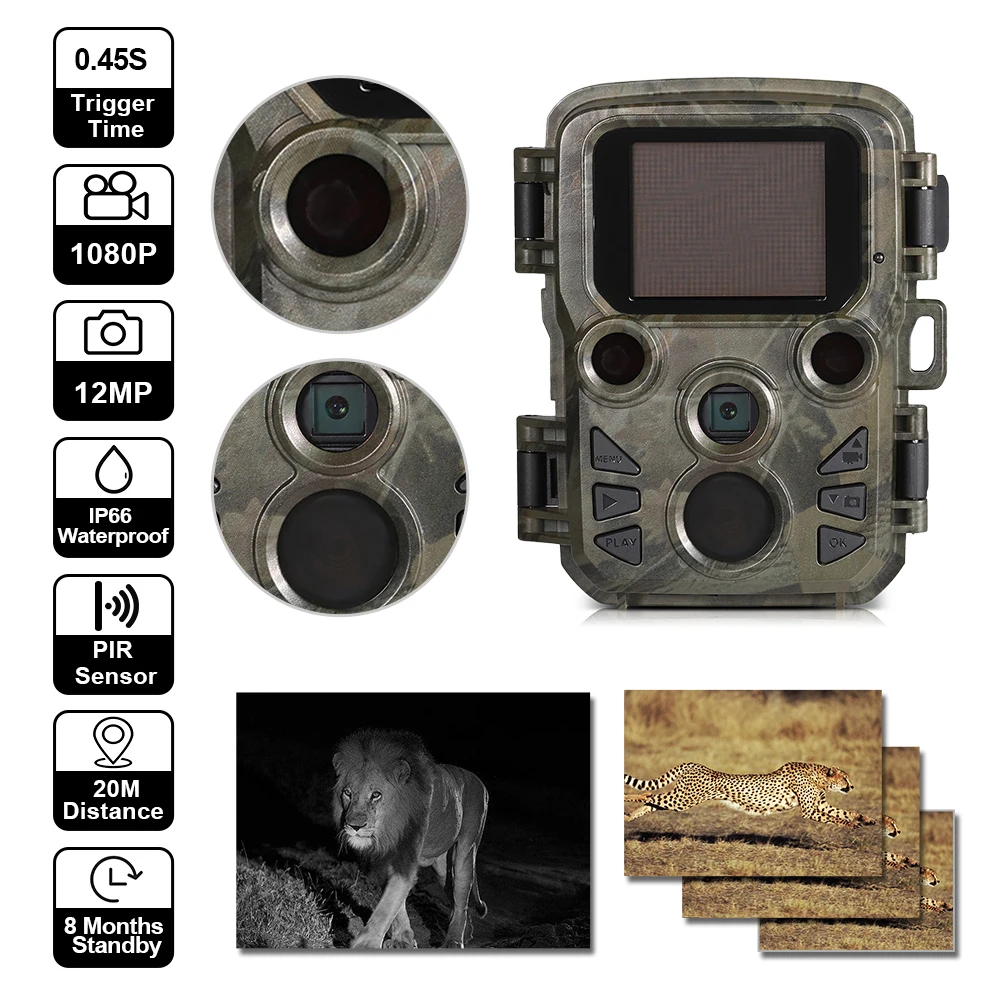 

Mini Wildlife Trail Camera H501 Hunting Camera 12MP 1080P Digital Scouting Camera Waterproof Video Recorder Security Cameras