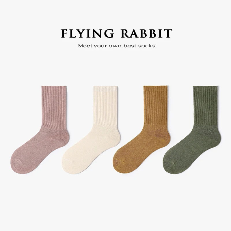 Осенние милые женские носки в Корейском стиле Харадзюку, однотонные, розовые, кавайные, неоновые, радужные носки, хлопковые ретро-носки, 5 пар, носки в рубчик