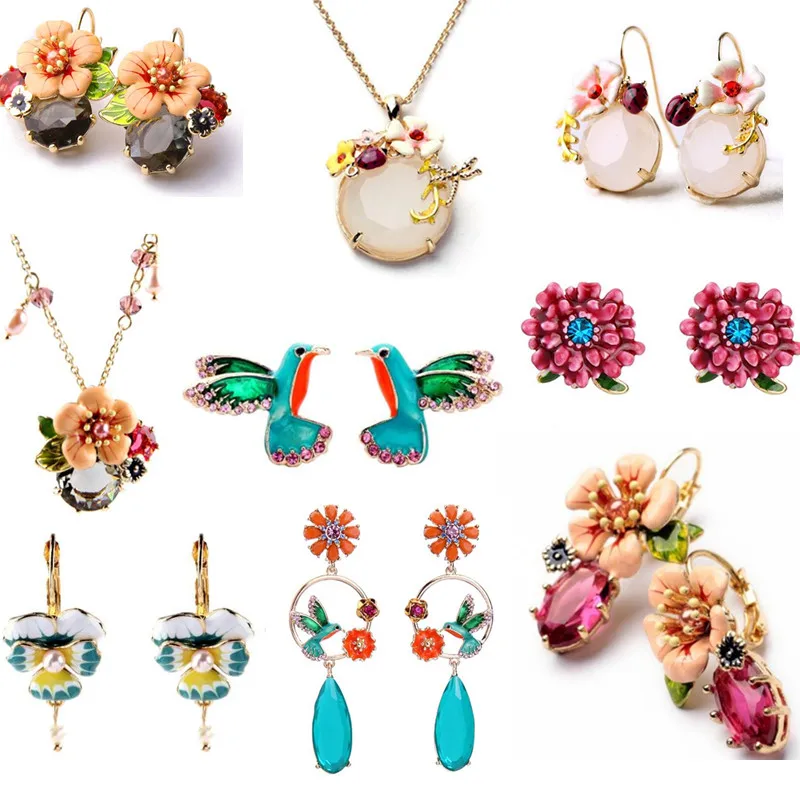 Серьги гвоздики Птица с эмалью лето и весна|jewelry sets|wholesale jewelry setearrings ring set |
