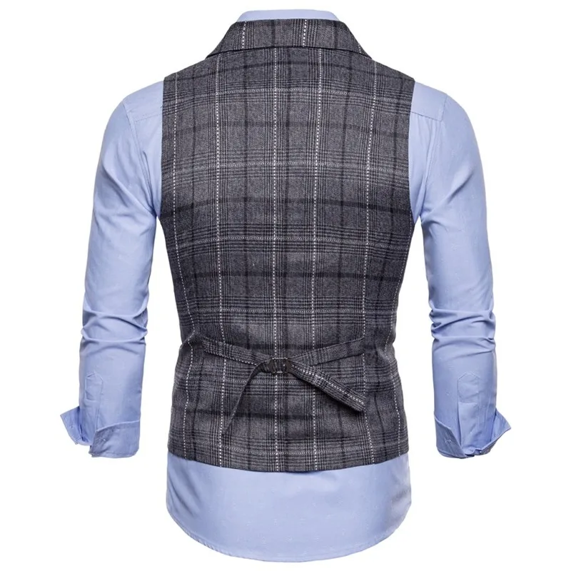 New Mens Vest Casual Business Men Suit Vests Male Lattice Waistcoat Fashion Mens Sleeveless Suit Vest Smart Casual Top Grey Blue