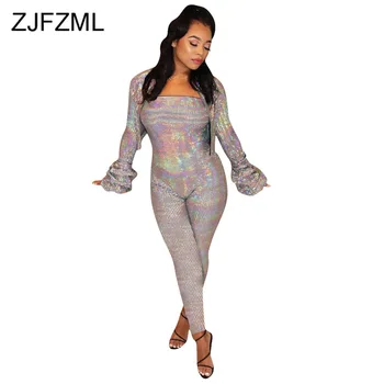 

Bronzing Sexy 2 Piece Outfits for Women Sleeveless Strapless Bodycon Jumpsuit + Long Sleeve Zippers Jacket Club Matching Sets
