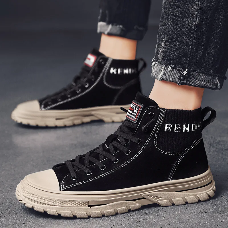 

MEN'S Shoes Autumn 2019 New Style Trend Versatile Winter England Hight-top Trendy Shoes Warm Cotton-padded Shoes with Velvet Cas