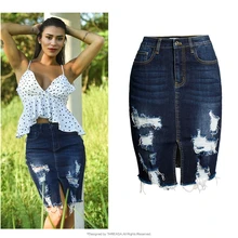 Модные Стрейчевые джинсы с дырками, женские юбки с высокой талией, новинка, весна-лето, мини юбка-карандаш для женщин K312