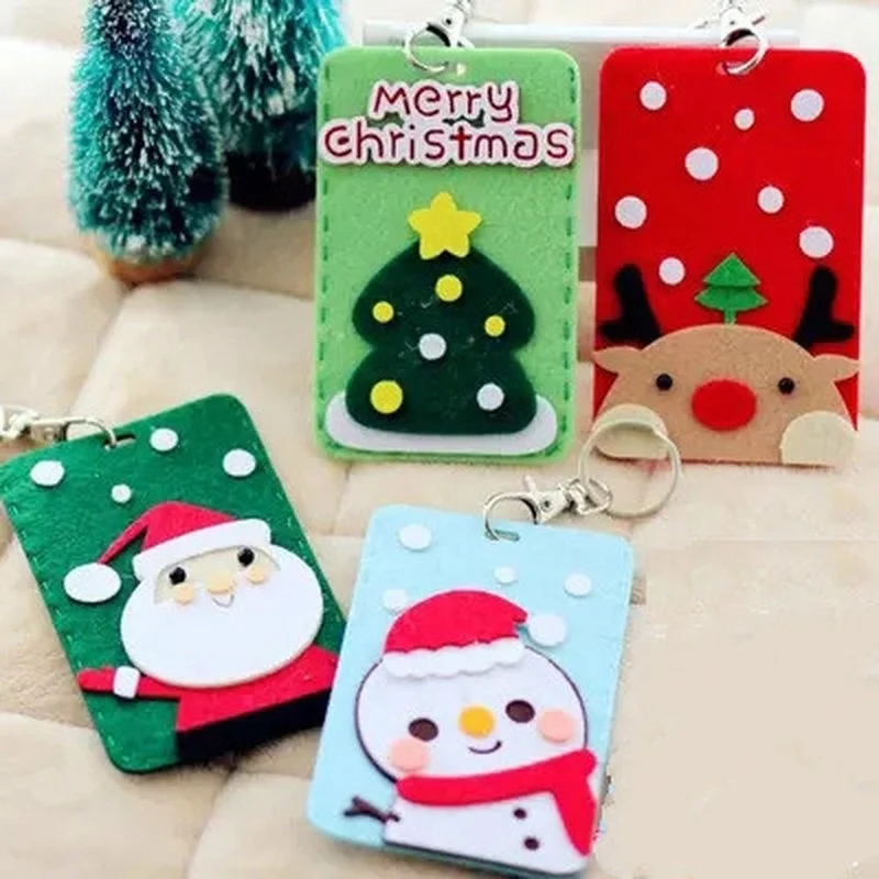 

Christmas ID Card Holder Bank Bus Cards Cover Office Work Keychain Keyring Tool Christmas Gift
