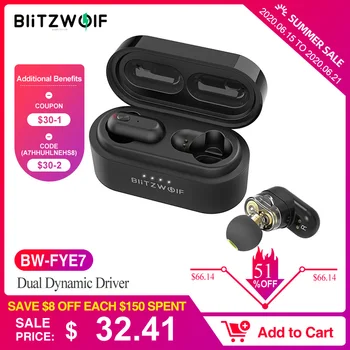 [Двойной динамический драйвер] Blitzwolf BW FYE7 TWS Bluetooth 5.0 Наушники-вкладыши Спорт Бег Беспроводные наушники Бас Стерео Наушники двустороннего выз...