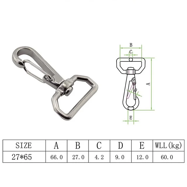 1PCS Single Square Swivel Eye Bolt Snap Hooks Stainless Steel 316 With 59mm  66mm 73mm 80mm For Keychain Buckle Straps Dog Leash