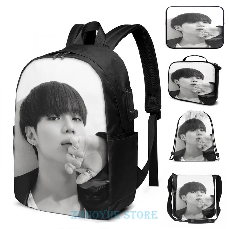 Забавный рюкзак с графическим принтом SHINEE TAEMIN(2) USB-зарядкой мужские школьные